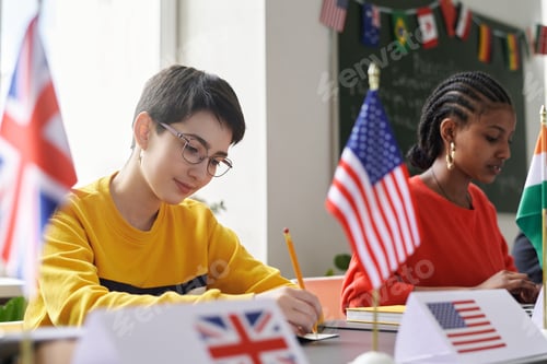 Preview: Girl Representing America during Conference in School