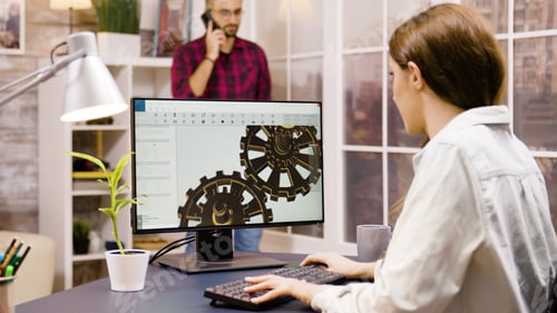 Preview: Female engineer working on a 3d design from home
