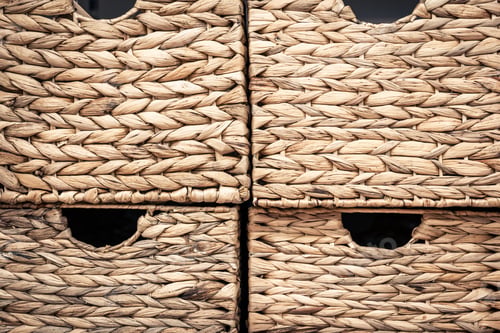 Preview: Wicker baskets, close up background photo texture.