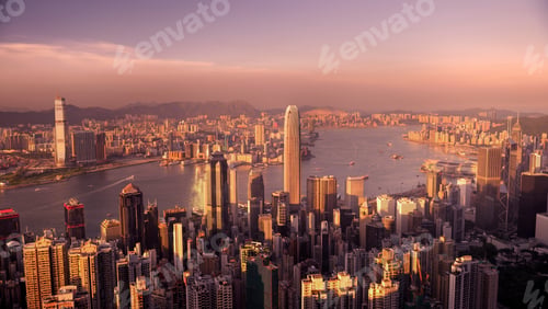Preview: Victoria Harbor Hong Kong at sunset