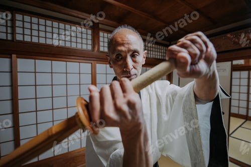 Preview: Senior martial art master in his dojo