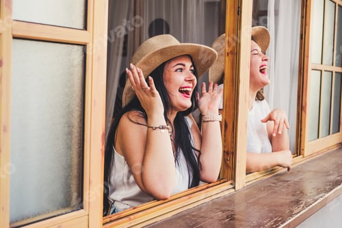 Preview: People having fun - couple of women laughing
