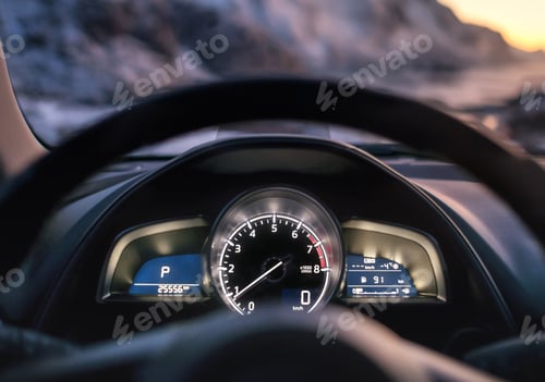 Preview: View from the car inside. Concept and idea for travel. Natural landscape in the Norway. North.