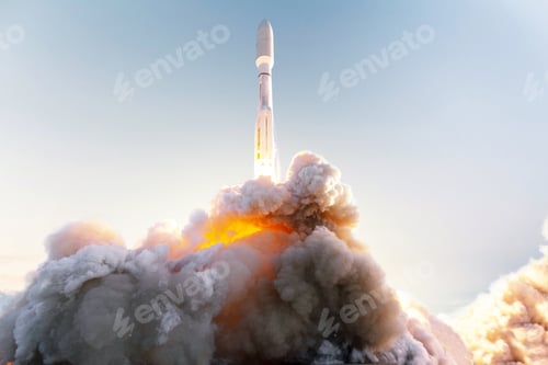 Preview: Successful start of the mission and will go into outer space. Spaceship lift off concept