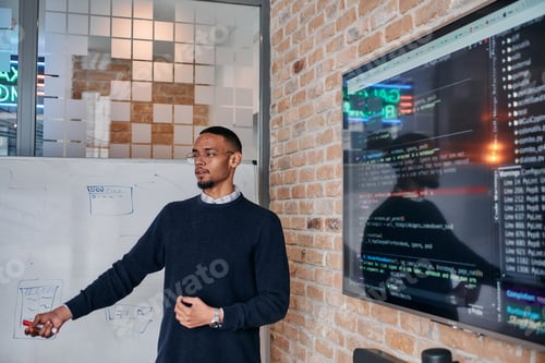 Preview: African American businessman delivers a compelling presentation of his business strategy to his