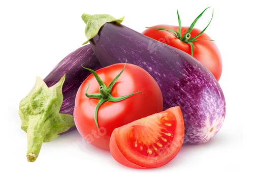 Preview: Raw aubergines and tomatoes