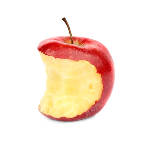 Preview: Half eaten red apple on white background