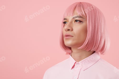 Preview: Man Wearing Pink Bob Wig