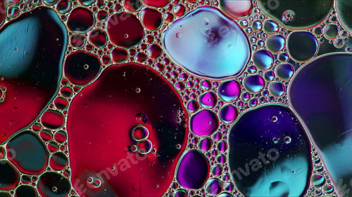 Preview: Abstract Colorful Food Oil Drops Bubbles and spheres Flowing on Water Surface