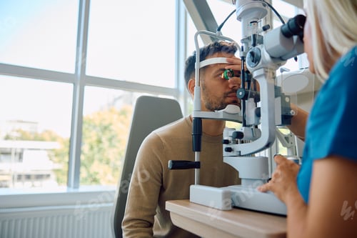 Preview: Eye test vision of a patient at ophthalmologist's office.