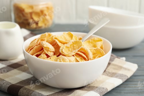 Preview: Concept of breakfast with muesli on wooden table