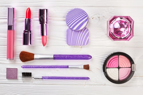 Preview: Set of female cosmetics, top view.