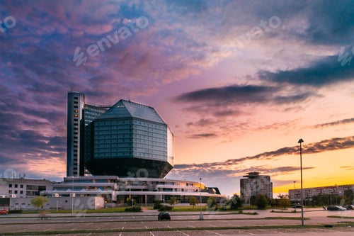 Preview: Minsk, Belarus. National Library Building In Summer Evening Suns