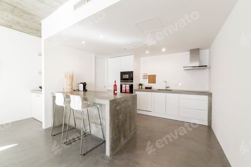 Preview: Modern Kitchen Interior with Concrete Counter and Island
