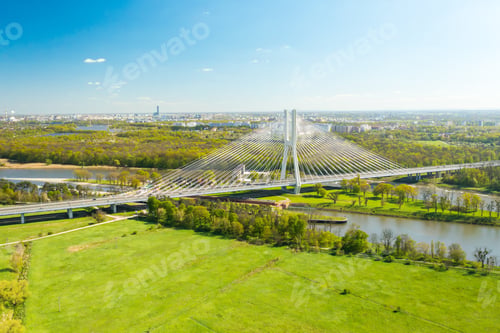 Preview: Cars drive on cable-stayed Redzinski Bridge over river