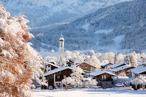 Preview: wintertime in small german village covered with snow Garmish-Partenkirchen