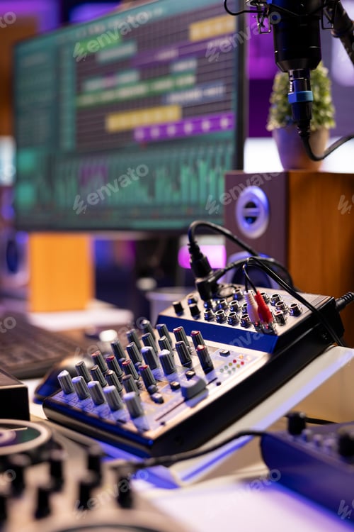Preview: Audio Mixing Desk in Studio Recording Environment