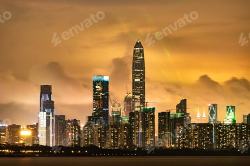 Preview: Shenzhen, China - August, 2019: Shenzhen Talent Park skyline at Night, Shenzhen city scenery