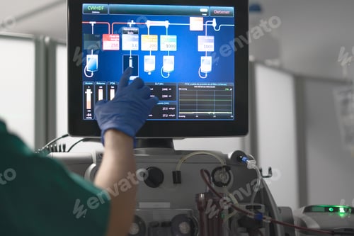Preview: Medical professional operating dialysis machine in hospital