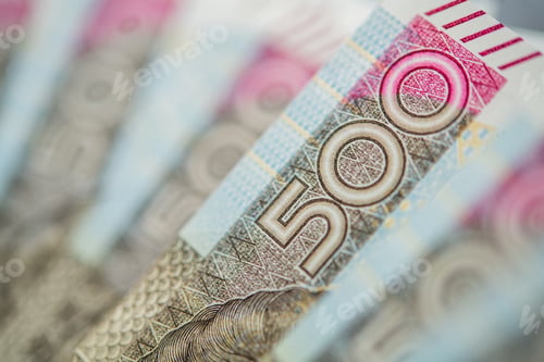 Preview: Five Hundred Polish Zlotych Banknotes Close Up