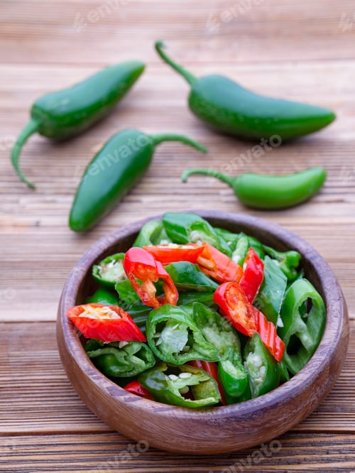 Preview: Studio photo of whole and sliced peppers.