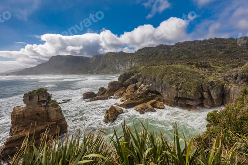 Preview: Punakaiki Pancake Rocks with blowholes in the Paparoa National P