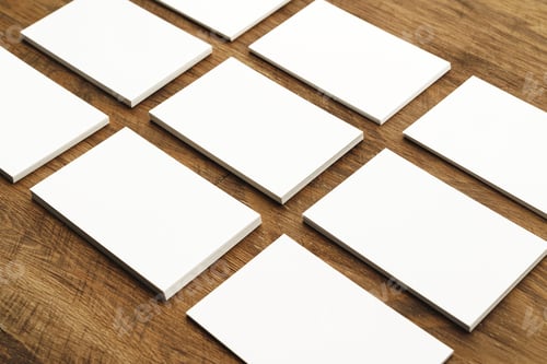 Preview: Blank businesscard stacks on rough wooden table