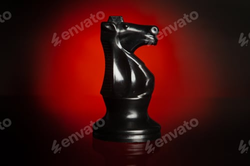 Preview: Chess pieces on dark background with red backlight close up