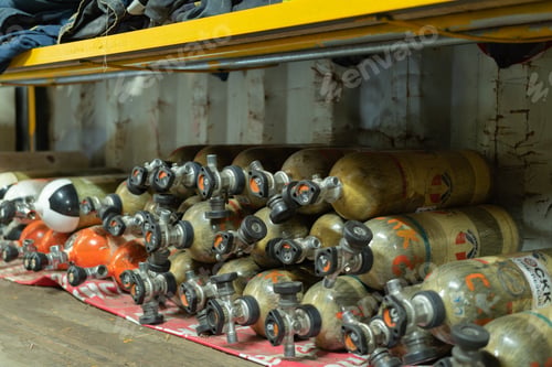Preview: Firefighter or fireman safety tools, in a gear room, an emergency accident rescue safety equipment