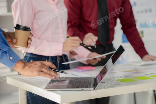 Preview: Company meeting room has businessmen and finance managers meeting together on business plan, they ar