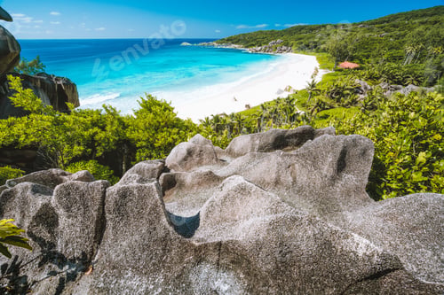 Preview: Holiday vacation at beautiful Grand Anse beach on La Digue island, Seychelles
