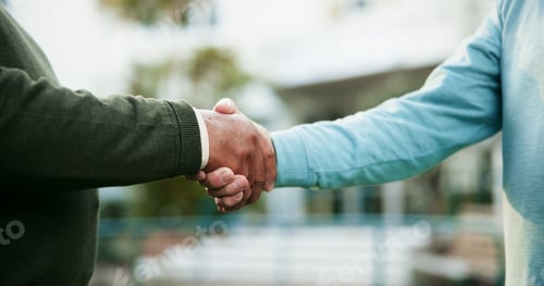 Preview: Handshake, senior men and meeting outdoor for retirement agreement, partnership and celebration. El