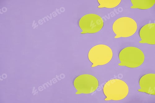 Preview: Mock-up many empty office stickers yellow on a purple background and one separately