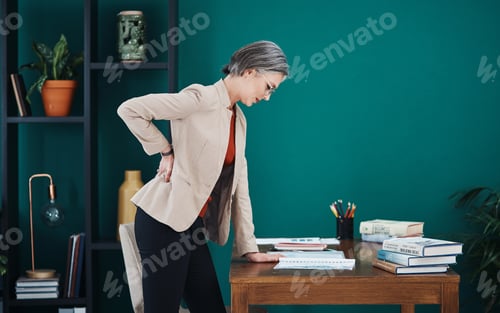 Woman at Desk with Hands on Her Back