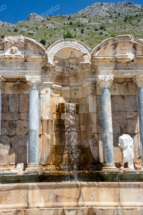 Preview: Burdur - Turkey, June 27, 2023, Antoninus Fountain of Sagalassos in Burdur, Turkey.