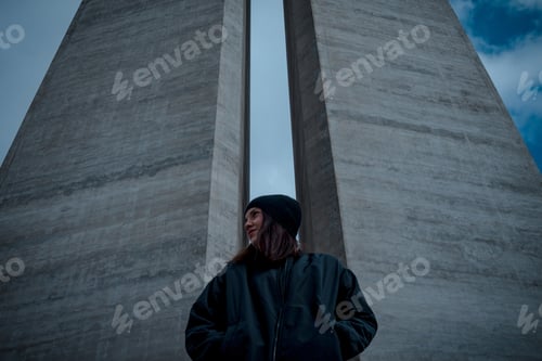 Preview: Woman Posing in Front of Modern Architecture