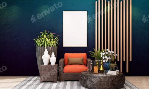 Preview: 3D Mockup photo frame in Modern interior of Lobby hall