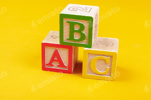 Preview: Alphabet blocks ABC close up, education concept