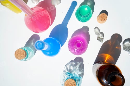 Preview: Glass bottle assortment with colorful shadows