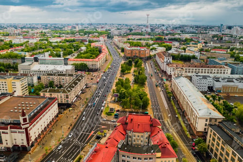 Preview: Top view of the historical center of Minsk and Yakub Kolas Square.Old town in the center of Minsk