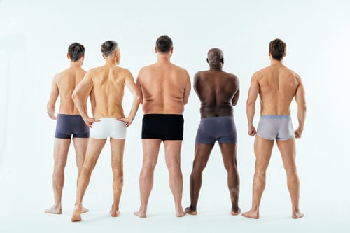Preview: Multiethnic group of men posing for body positive