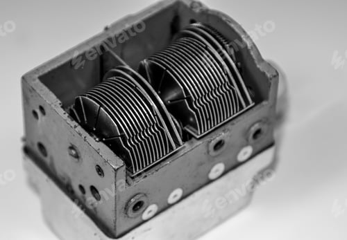 Preview: an old variable capacitor in black and white