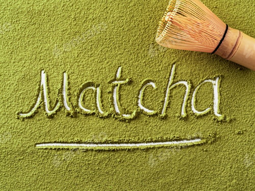 Preview: Matcha letters over green matcha tea powder