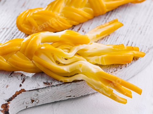 Preview: Smoked braided cheese on wooden board