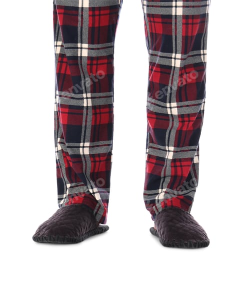 Preview: Man in warm soft slippers on white background, closeup