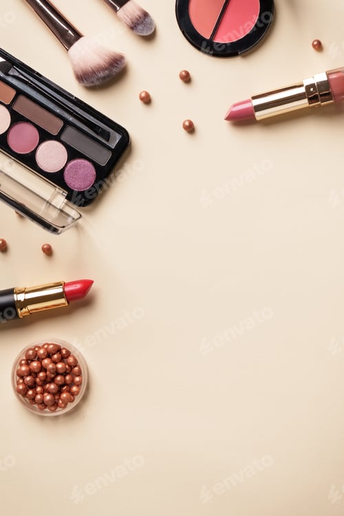Preview: Beauty products, cosmetics at pastel background.