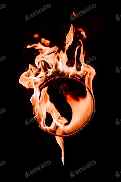 Preview: close up view of burning circle figure isolated on black