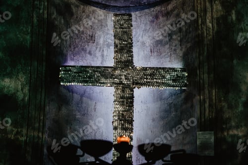 Preview: candle in the shadows / religion / grief / cross / church / purple color