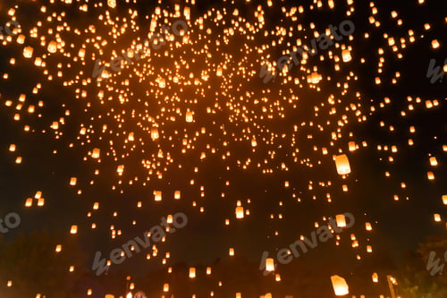 Preview: Floating lanterns or lamp. Festival in Chiang mai, Thailand. Loy krathong and Yi Peng Lanna ceremony