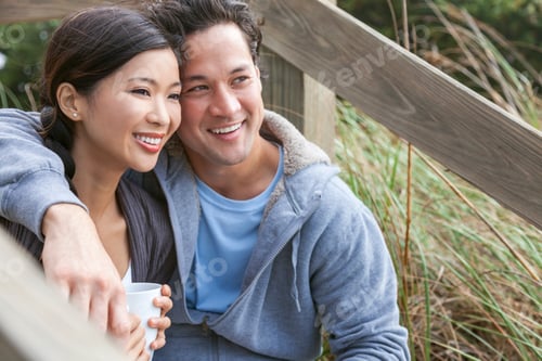 Preview: Asian Man Woman Romantic Couple Drinking Coffee